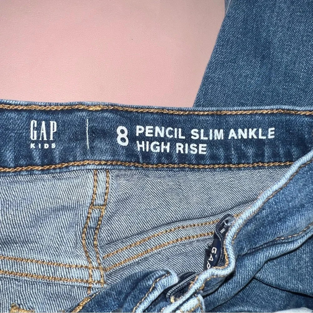 Gap Girls Blue Pencil Slim Ankle High Rise Jeans Size‎ 8 Adjustable Waist Ripped